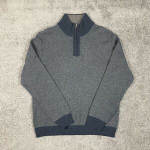 Pronto Uomo Blue Gray 100% Wool 1/4 Zip Men's Pullover Long Sleeve Sweater 2XL